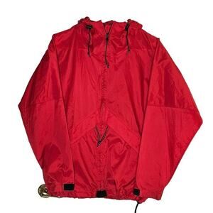 Vintage LL Bean Jacket Womens Small Full Zip Red Hoodie Rain Coat Windbreaker
